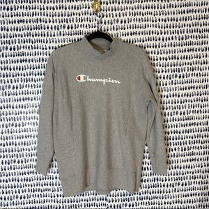 Champion Women’s Mock Neck Logo Pullover Sweatshirt sz S Reverse Weave Gray
